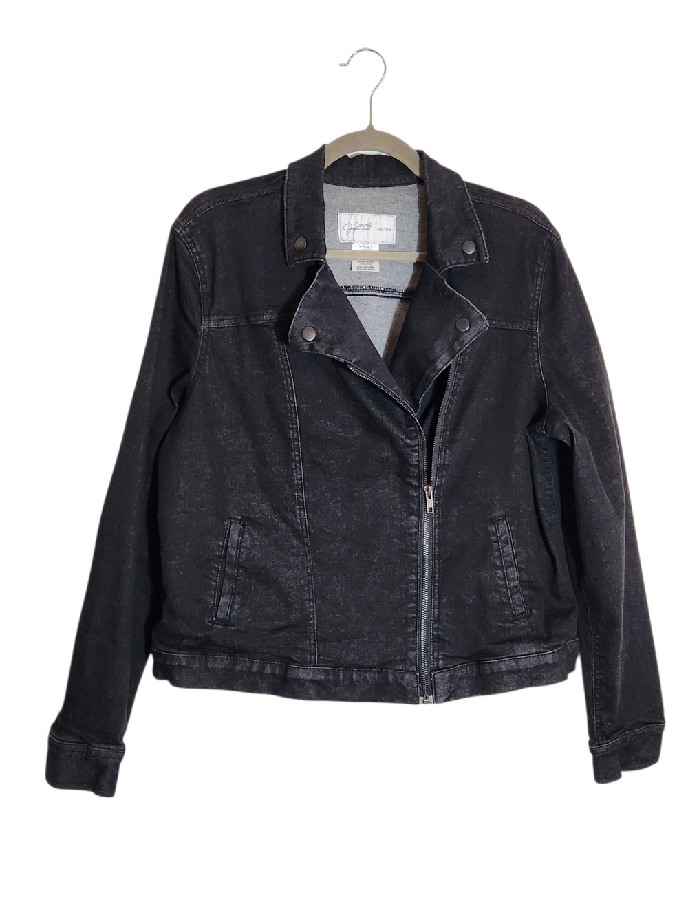 Jaclyn Smith Black Moto Jean Jacket Size XXL